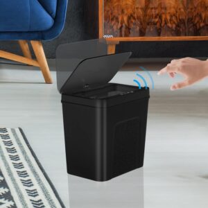 bathroom trash can with lid - touchless 2.5 gallon automatic motion sensor smart trash bin, slim plastic narrow garbage can for bathroom, kitchen, office, bedroom, recycle black