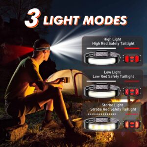 Svjestan LED Headlamp Rechargeable, 1000 Lumen Headlamp Hard hat Light Mechanic Light, 230°Wide Beam Headband Light with Red Tail Light, Lightweight Head Lamp for Running Camping（2-Packs）