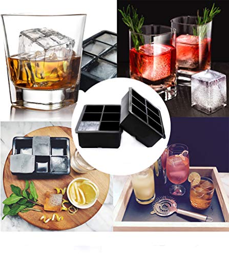 Makya Ice Cube Trays Large Size Flexible 6 Cavity Ice Cube Square Molds for Whiskey and Cocktails, Keep Drinks Chilled (2 Pcs Blue) 6.5x4.5 inch