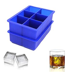 Makya Ice Cube Trays Large Size Flexible 6 Cavity Ice Cube Square Molds for Whiskey and Cocktails, Keep Drinks Chilled (2 Pcs Blue) 6.5x4.5 inch