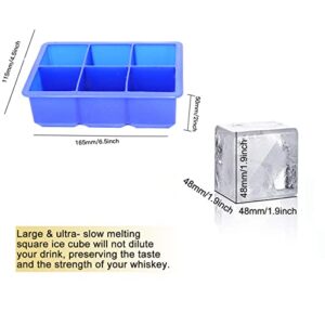 Makya Ice Cube Trays Large Size Flexible 6 Cavity Ice Cube Square Molds for Whiskey and Cocktails, Keep Drinks Chilled (2 Pcs Blue) 6.5x4.5 inch