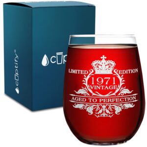 Cuptify 52nd Birthday Gifts for Women 1971 Vintage Edition 17 oz Stemless Wine Glass 52 Year Old Birthday Anniversary Presents Party Decorations for Mom