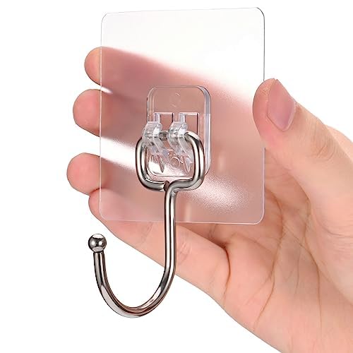 SZNKB Large Adhesive Hooks for Hanging Heavy Duty 22lbs, Transparent Waterproof Oil-Proof and Rustproof Wall Hooks, Towel and Coats Hooks for Bathroom,Kitchen Home and Office, 2 Pack