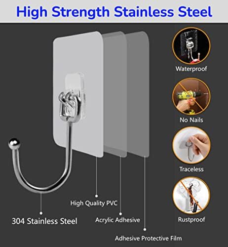 SZNKB Large Adhesive Hooks for Hanging Heavy Duty 22lbs, Transparent Waterproof Oil-Proof and Rustproof Wall Hooks, Towel and Coats Hooks for Bathroom,Kitchen Home and Office, 2 Pack