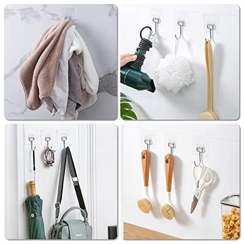 SZNKB Large Adhesive Hooks for Hanging Heavy Duty 22lbs, Transparent Waterproof Oil-Proof and Rustproof Wall Hooks, Towel and Coats Hooks for Bathroom,Kitchen Home and Office, 2 Pack