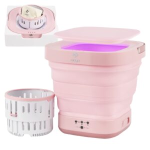 portable washing machine mini washer with drain basket, foldable small washer for underwear, socks, baby clothes, towels, delicate items (white)