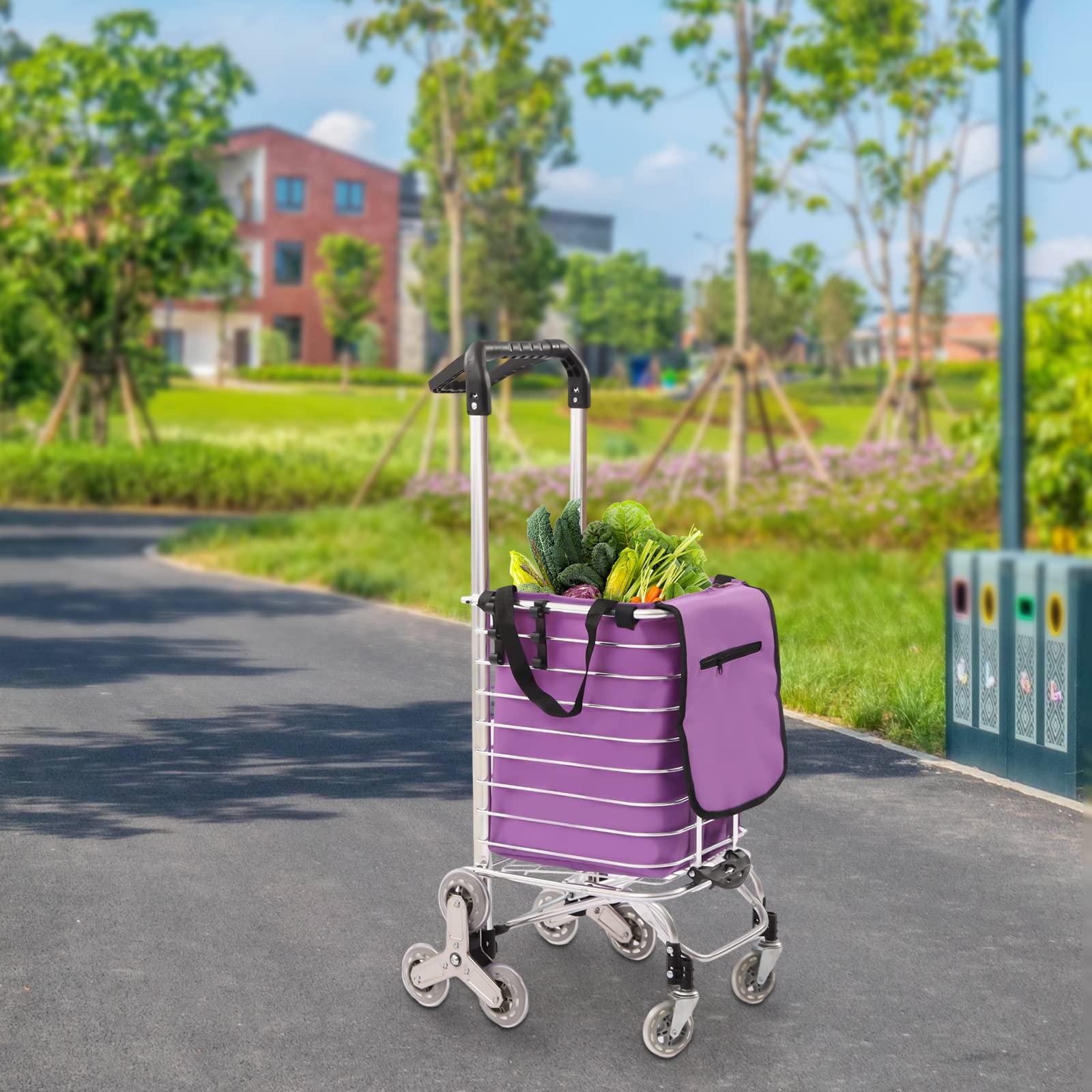 FLYHERO Folding Shopping Cart Light Pull Cart Large Capacity Shop Cart for Groceries, Laundry, Pantry, Garage Aluminum Stainless Steel Home Pull Cart