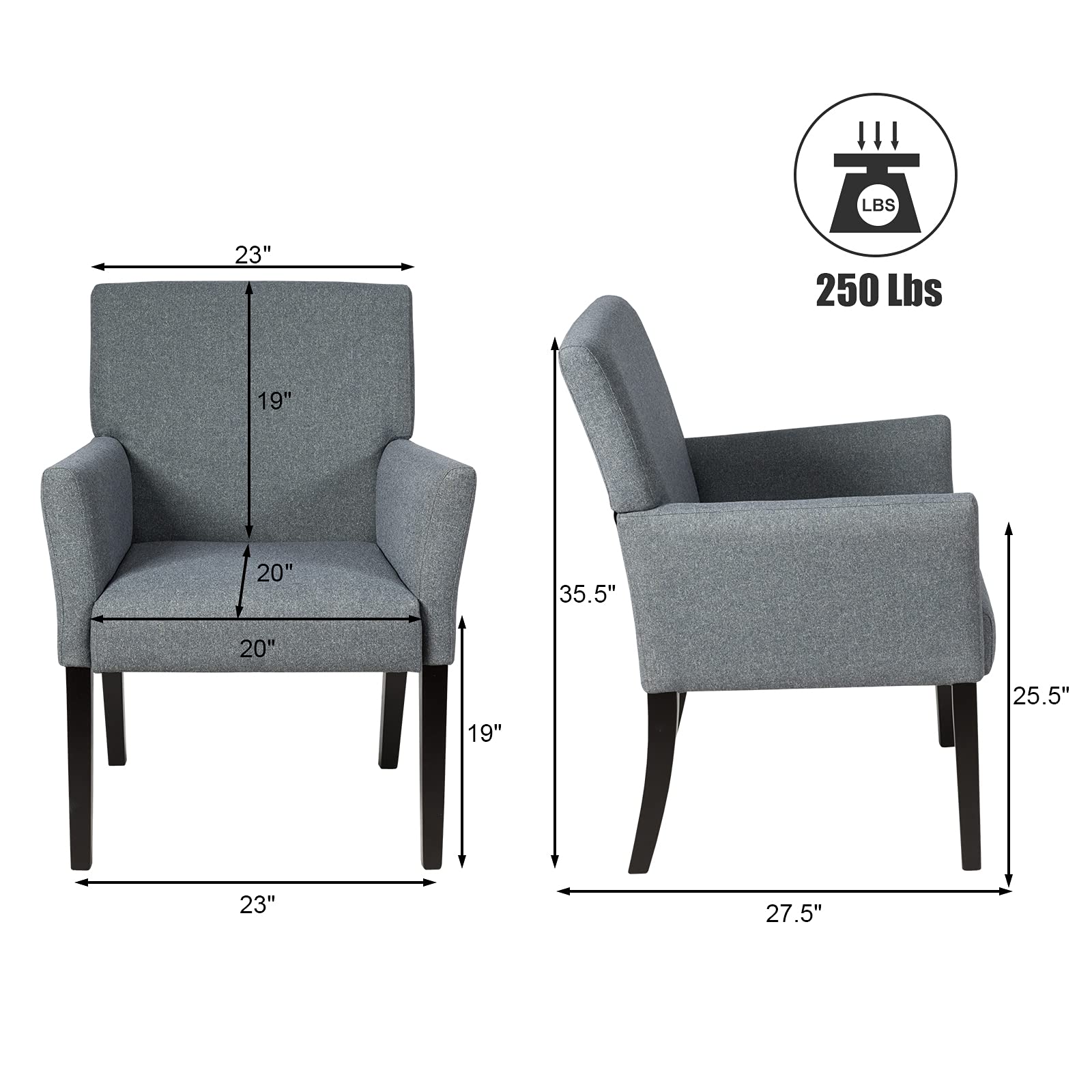 POWERSTONE Executive Accent Chair Set Fabric Guest Chairs Office Chair Reception Waiting Room Armchair with Wooden Legs Single Sofa Home Theater Seating 2pcs,Grey