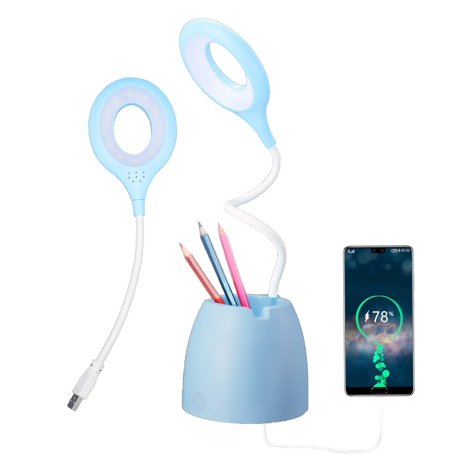 SIRUITRONGER LED Desk Lamp for Kids 4000 Rechargeable Battery USB Computer Reading Blue Smart Small Book Study Lights 3 Color Modes Dimming Eye Protection Holder 360° Flexible Gooseneck Touch Control