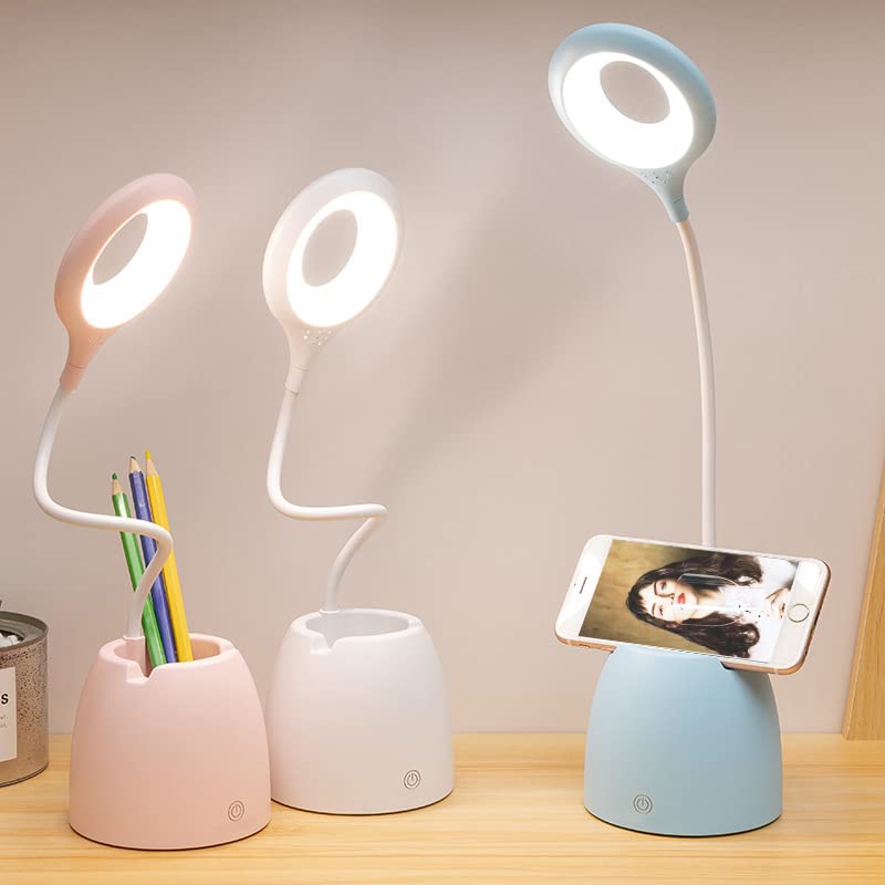 SIRUITRONGER LED Desk Lamp for Kids 4000 Rechargeable Battery USB Computer Reading Blue Smart Small Book Study Lights 3 Color Modes Dimming Eye Protection Holder 360° Flexible Gooseneck Touch Control