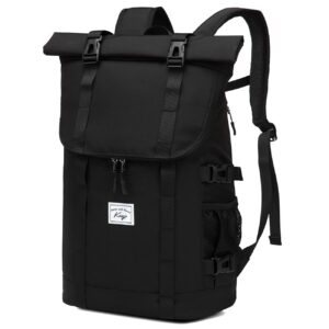 kasqo laptop backpack for men, 17 inch rolltop large capacity water resistant travel casual daypack, black