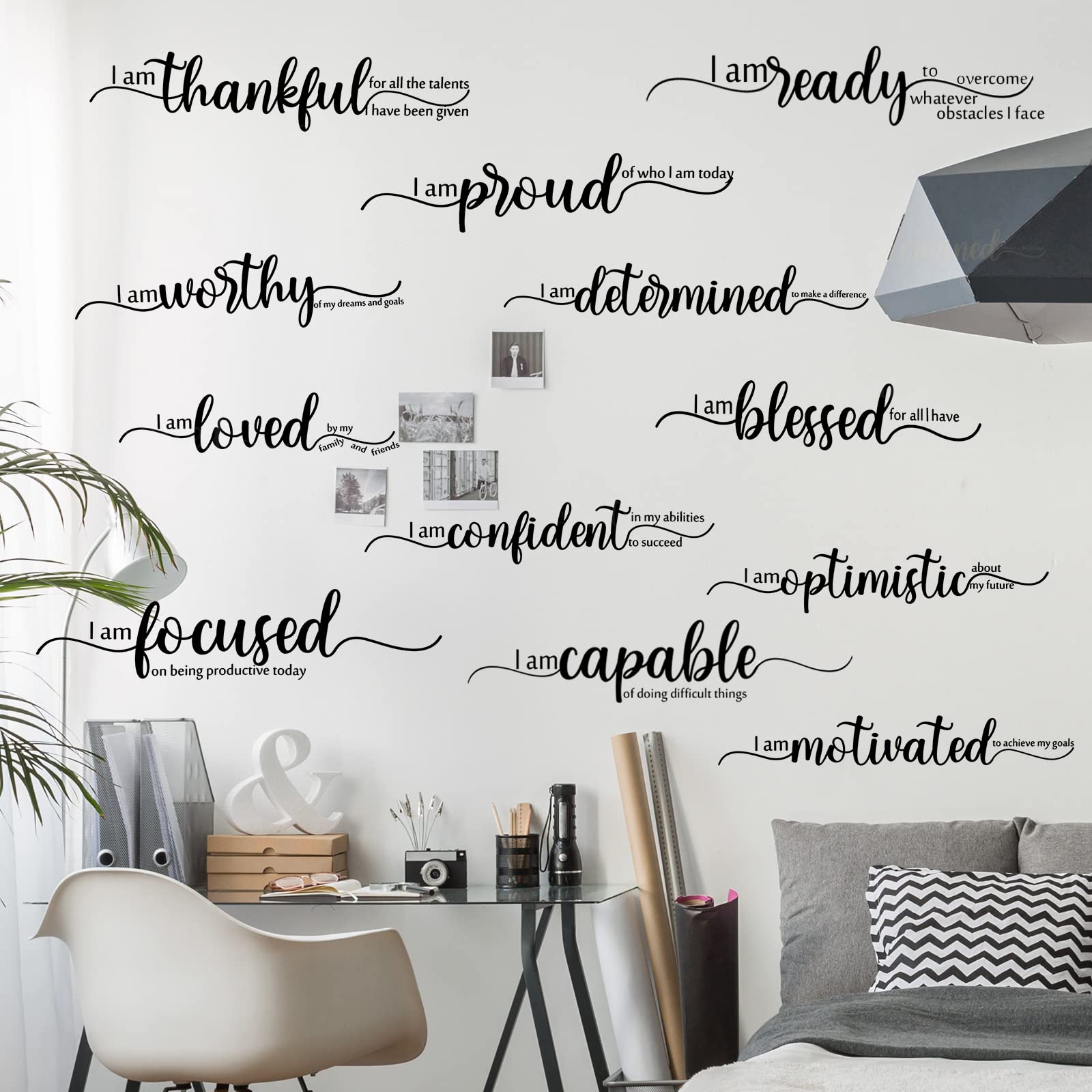 Motivational Wall Decor Black Inspirational Wall Art Inspirational Quote Wall Stickers Vinyl Positive Wall Decal for Living Room Bedroom Office Nursery Restaurants Offices, 2 Sheets