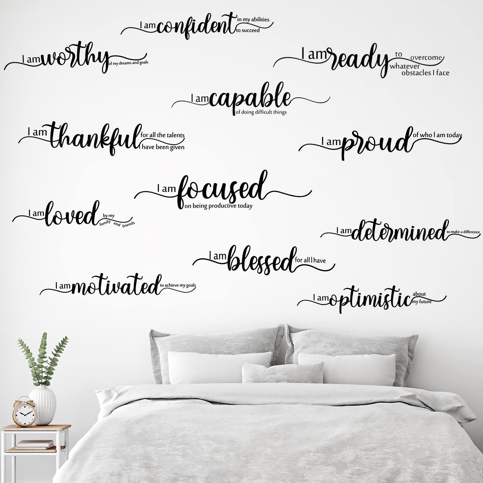 Motivational Wall Decor Black Inspirational Wall Art Inspirational Quote Wall Stickers Vinyl Positive Wall Decal for Living Room Bedroom Office Nursery Restaurants Offices, 2 Sheets