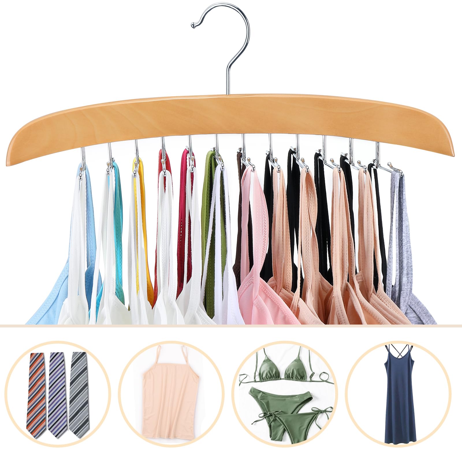 Resovo Tank Top Hanger with Premium Wood, 24 Large Capacity, Space Saving,360 Degree Rotating, Foldable Metal Hooks, Tank Tops