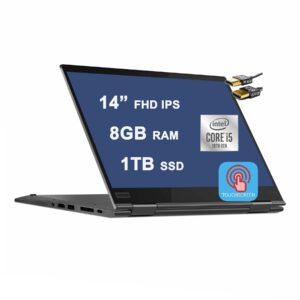 lenovo 2021 flagship thinkpad x1 yoga gen 5 14 2-in-1 laptop 14” fhd ips touchscreen 10th gen intel 4-core i5-10210u 8gb ram 1tb ssd fingerprint backlit thunderbolt win10pro cable (renewed)