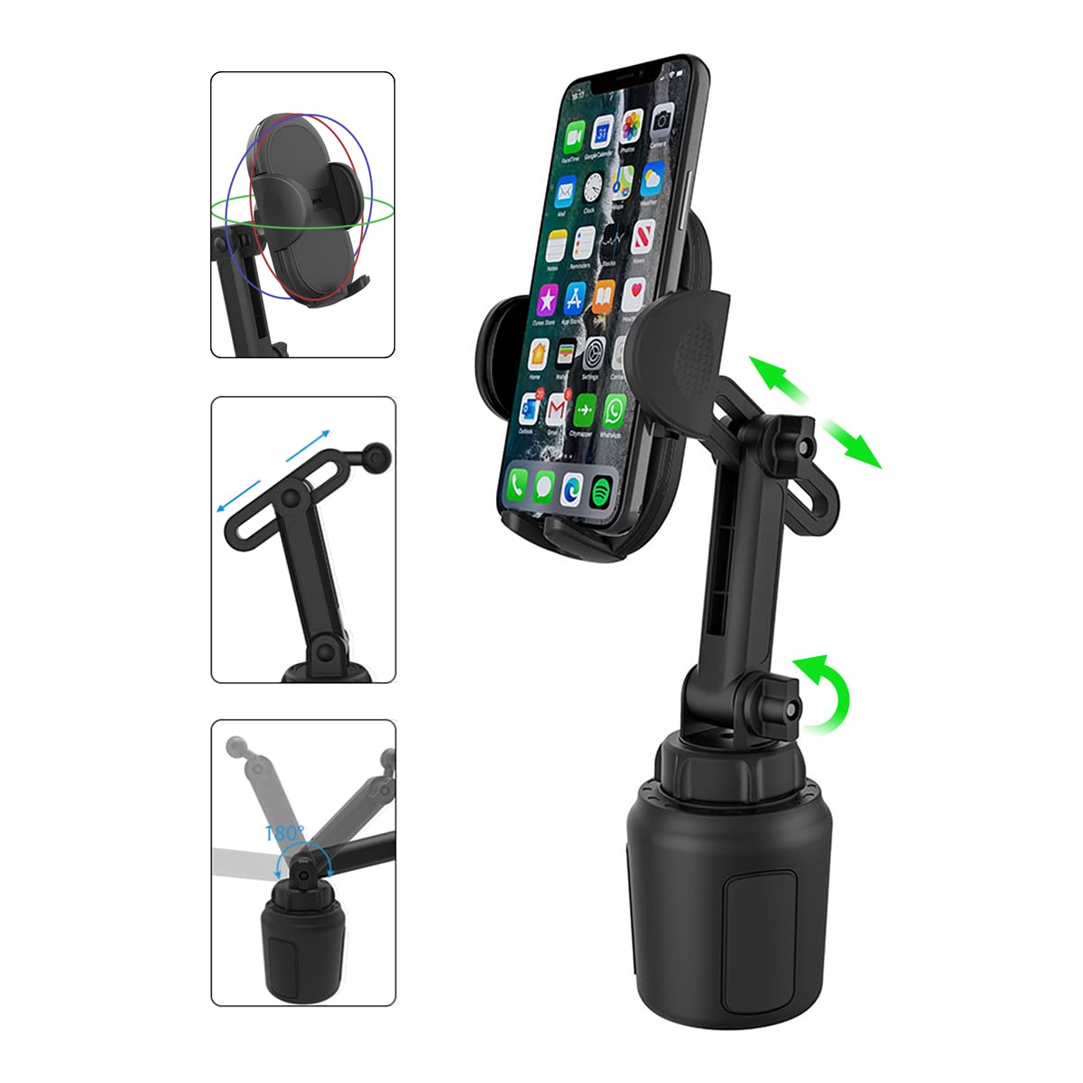 Warblers® Cup Holder Phone Mount – Adjustable Phone Cup Holder for Car with Silicone Protection 360-degree Telescopic Arm – Cup Phone Holder Compatible with iPhone, Samsung, Huawei, LG