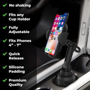 Warblers® Cup Holder Phone Mount – Adjustable Phone Cup Holder for Car with Silicone Protection 360-degree Telescopic Arm – Cup Phone Holder Compatible with iPhone, Samsung, Huawei, LG