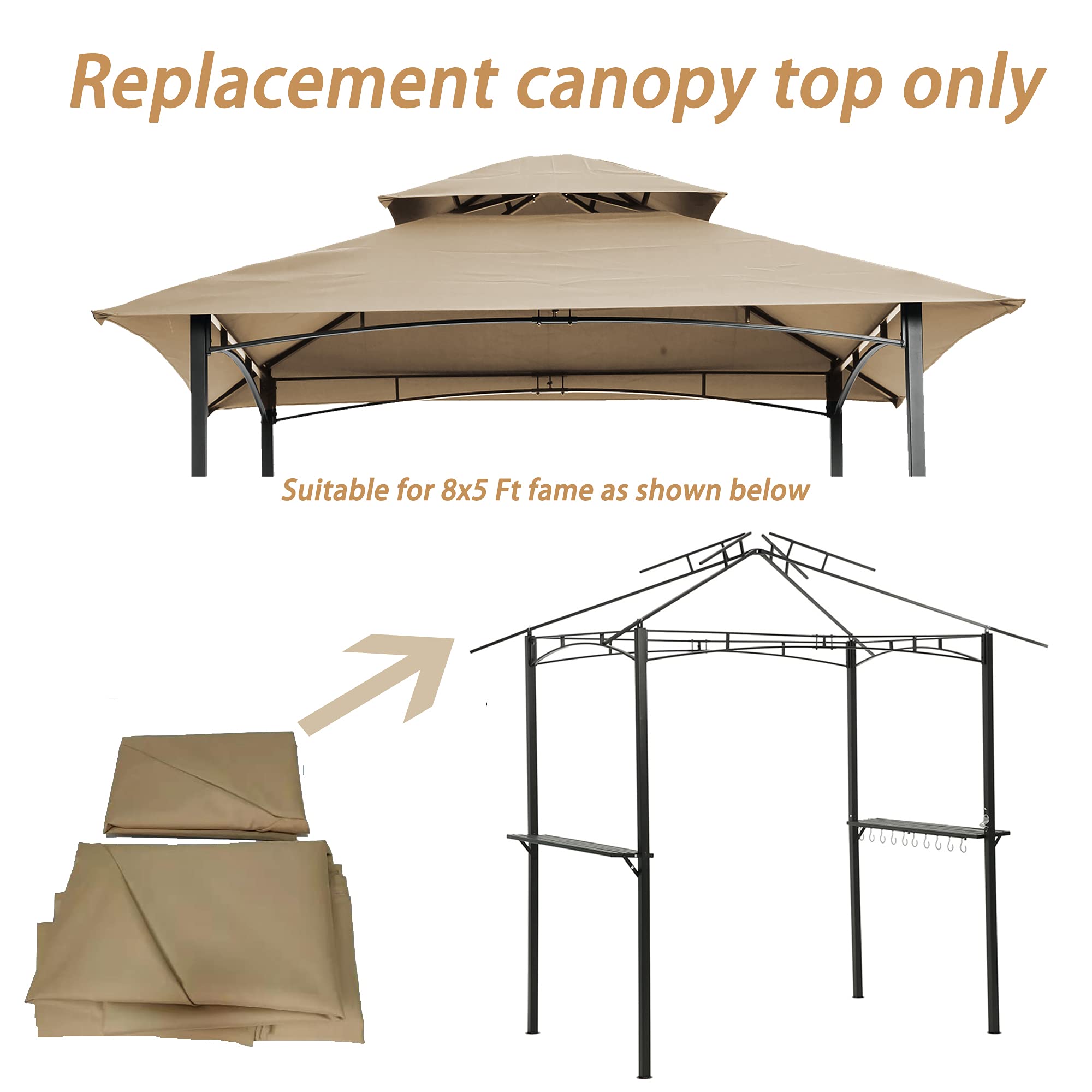 JASOYA gt7-cxx 8x5Ft Grill Gazebo Replacement Canopy,Double Tiered BBQ Tent Roof Top Cover,Beige