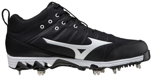 Mizuno unisex adult 9-spike Ambition 2 Mid 9 Spike Men's Metal Baseball Cleat 11, Black-white (9000), 11 US