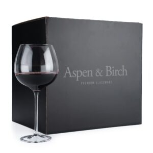 aspen & birch - timeless wine glasses set of 6 - red wine glasses or white wine glasses, premium crystal stemware, long stem wine glasses set, clear, 23 oz, hand blown glass crafted by artisans