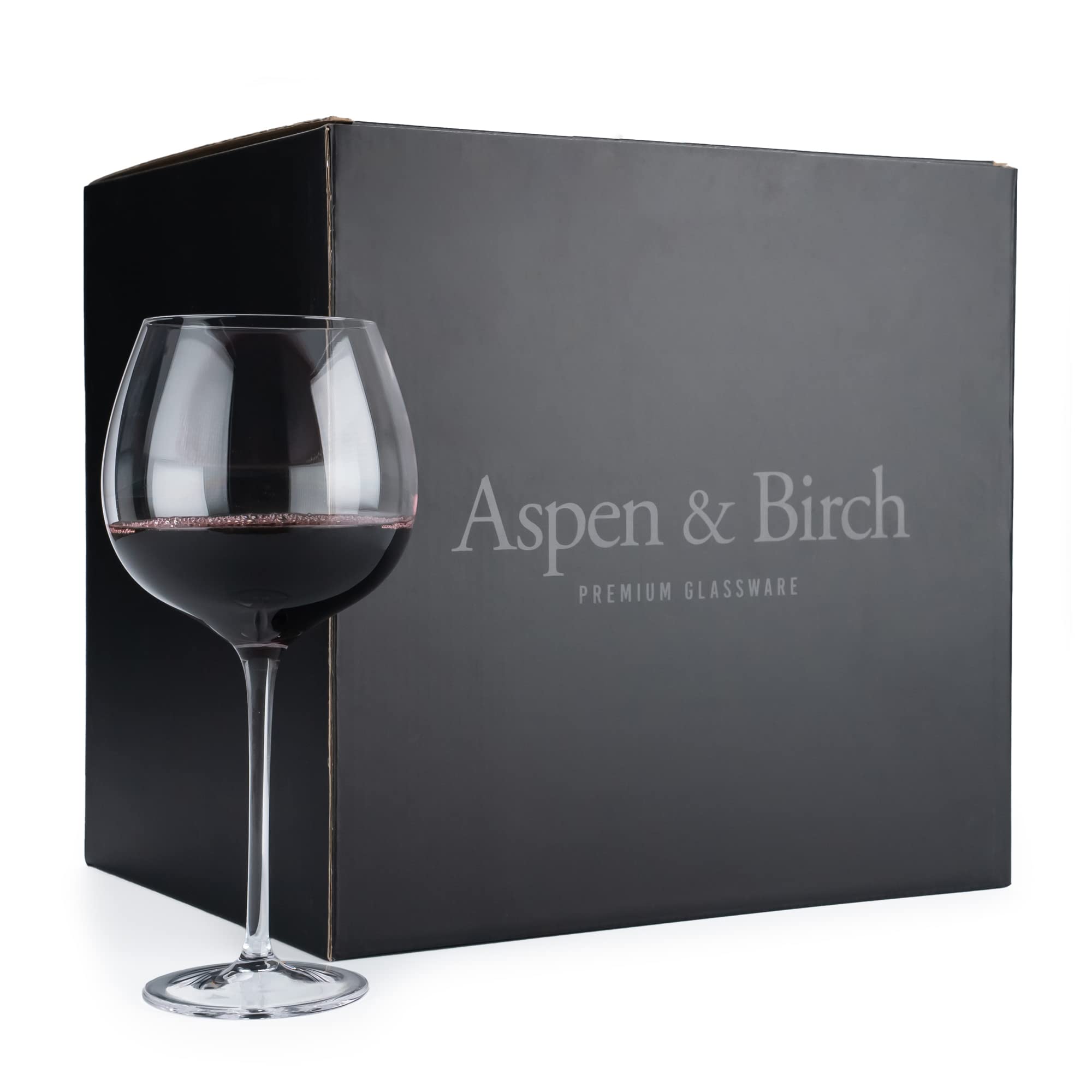 Aspen & Birch - Timeless Wine Glasses Set of 6 - Red Wine Glasses or White Wine Glasses, Premium Crystal Stemware, Long Stem Wine Glasses Set, Clear, 23 oz, Hand Blown Glass Crafted by Artisans