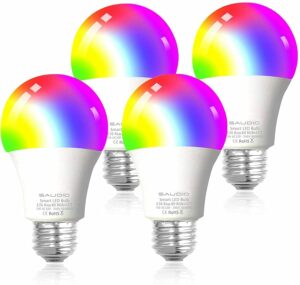 smart wifi light bulbs saudio led rgb color changing bulbs alexa, echo google home & siri compatible 2.4ghz wifi only no hub required, 8w a19 e26 multicolor 4 pack