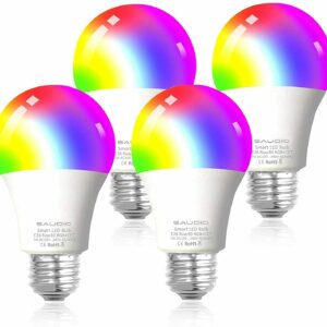 Smart WiFi Light Bulbs SAUDIO LED RGB Color Changing Bulbs Alexa, Echo Google Home & Siri Compatible 2.4GHz WiFi Only No Hub Required, 8W A19 E26 Multicolor 4 Pack