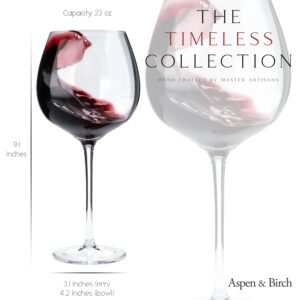 Aspen & Birch - Timeless Wine Glasses Set of 6 - Red Wine Glasses or White Wine Glasses, Premium Crystal Stemware, Long Stem Wine Glasses Set, Clear, 23 oz, Hand Blown Glass Crafted by Artisans