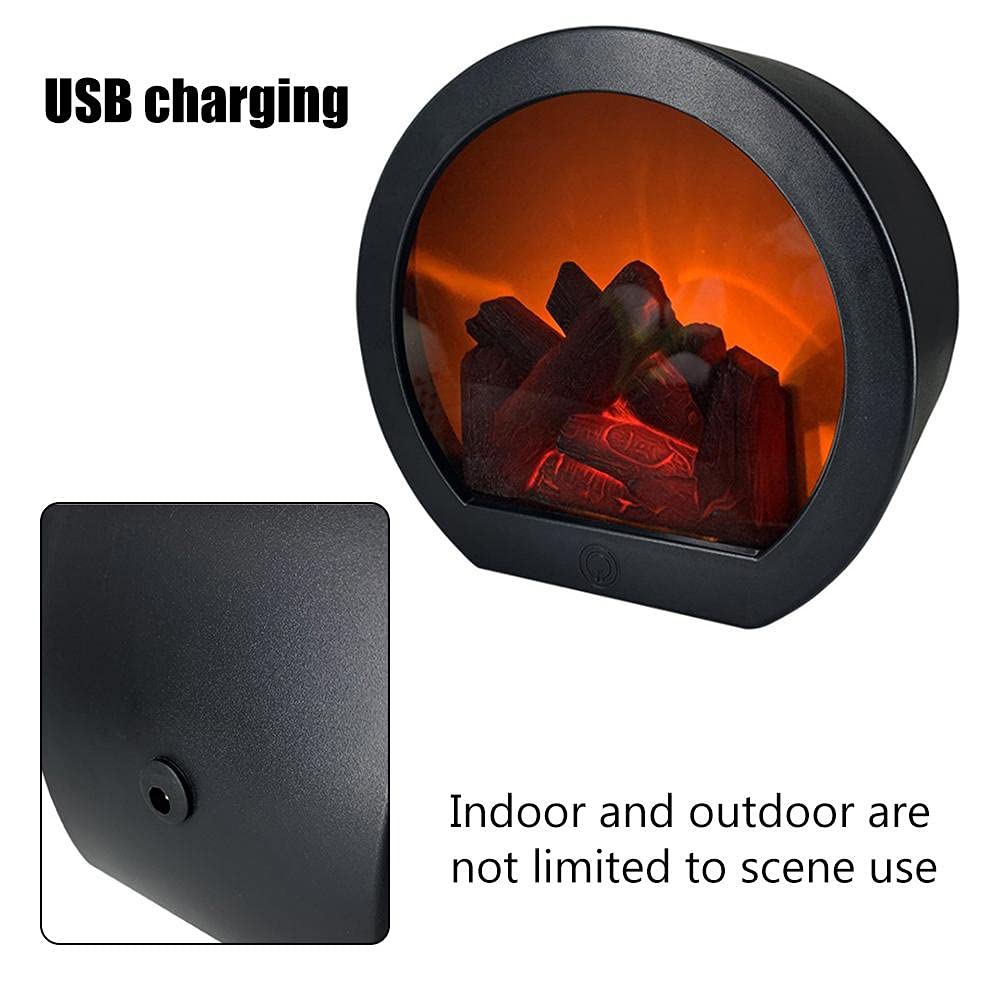 LED Fireplace Lamp, Round Touch-Sensitive, with Realistic Flame Simulation, Home Decor for Indoor Outdoor, 18.5 × 20 × 10cm