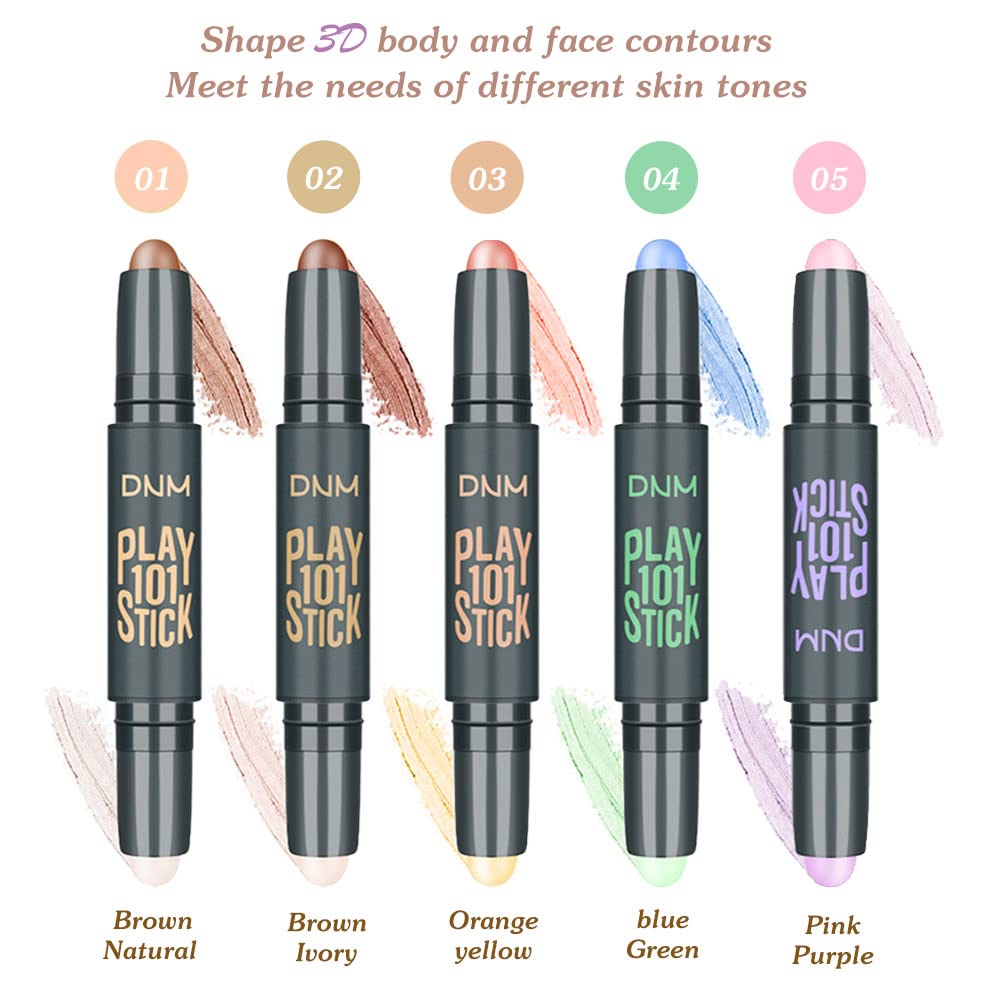 5Pcs Cream Contour Sticks Makeup Kit,Primer Face Makeup Highlighter Stick Contouring Makeup Kit for Beginners,Highlight and Contour Kit,Cream Concealer Makeup Blur Stick