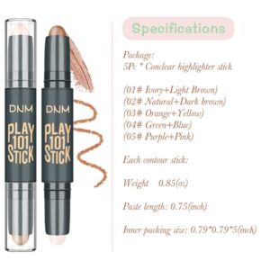 5Pcs Cream Contour Sticks Makeup Kit,Primer Face Makeup Highlighter Stick Contouring Makeup Kit for Beginners,Highlight and Contour Kit,Cream Concealer Makeup Blur Stick