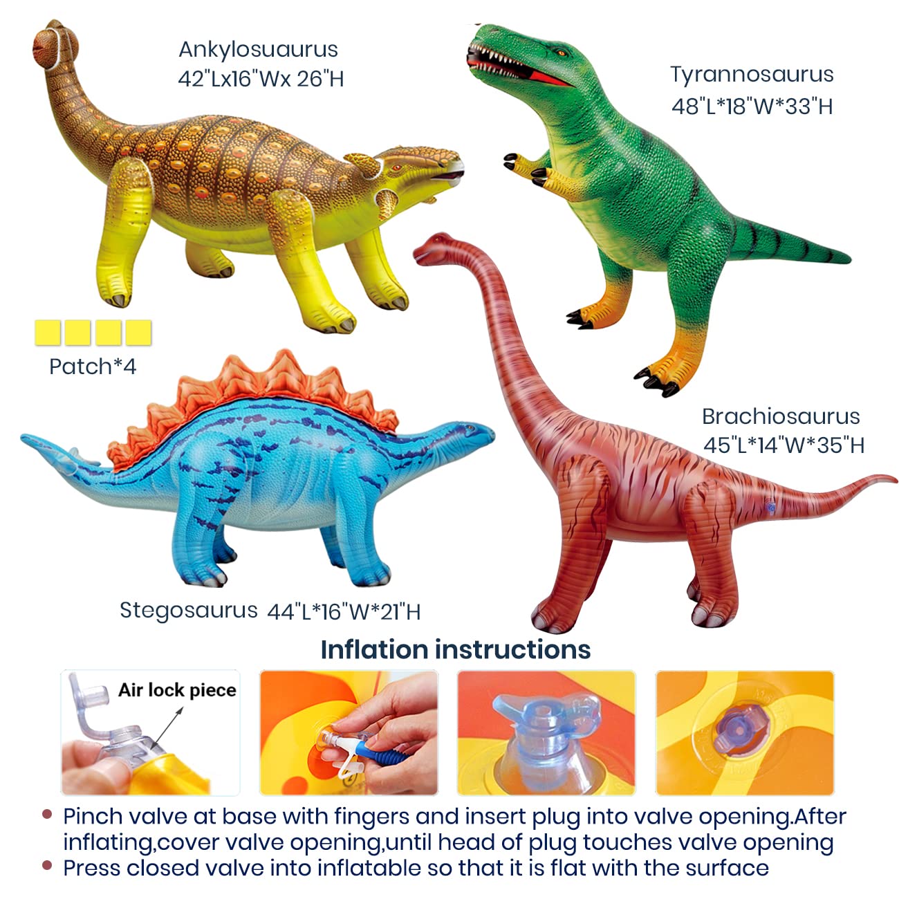 SELPONT c Inflatable Dinosaur Party Supplies Birthday Decorations Balloon Dinosaur Birthday Party Supplies Blow up 3-5-12th Kids Toys(Tyrannosaurus, Stegosaurus, Brachiosaurus Ankylosaurus)