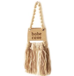 decocove babe cave sign - wood bead garland - boho nursery wall decor for girls and boys - neutral home decor - baby decor for nursery - door sign for toddler room