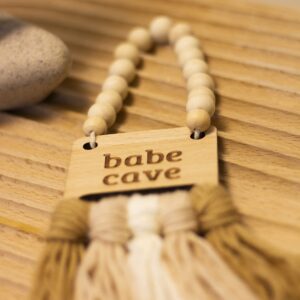 Decocove Babe Cave Sign - Wood Bead Garland - Boho Nursery Wall Decor for Girls and Boys - Neutral Home Decor - Baby Decor for Nursery - Door Sign for Toddler Room