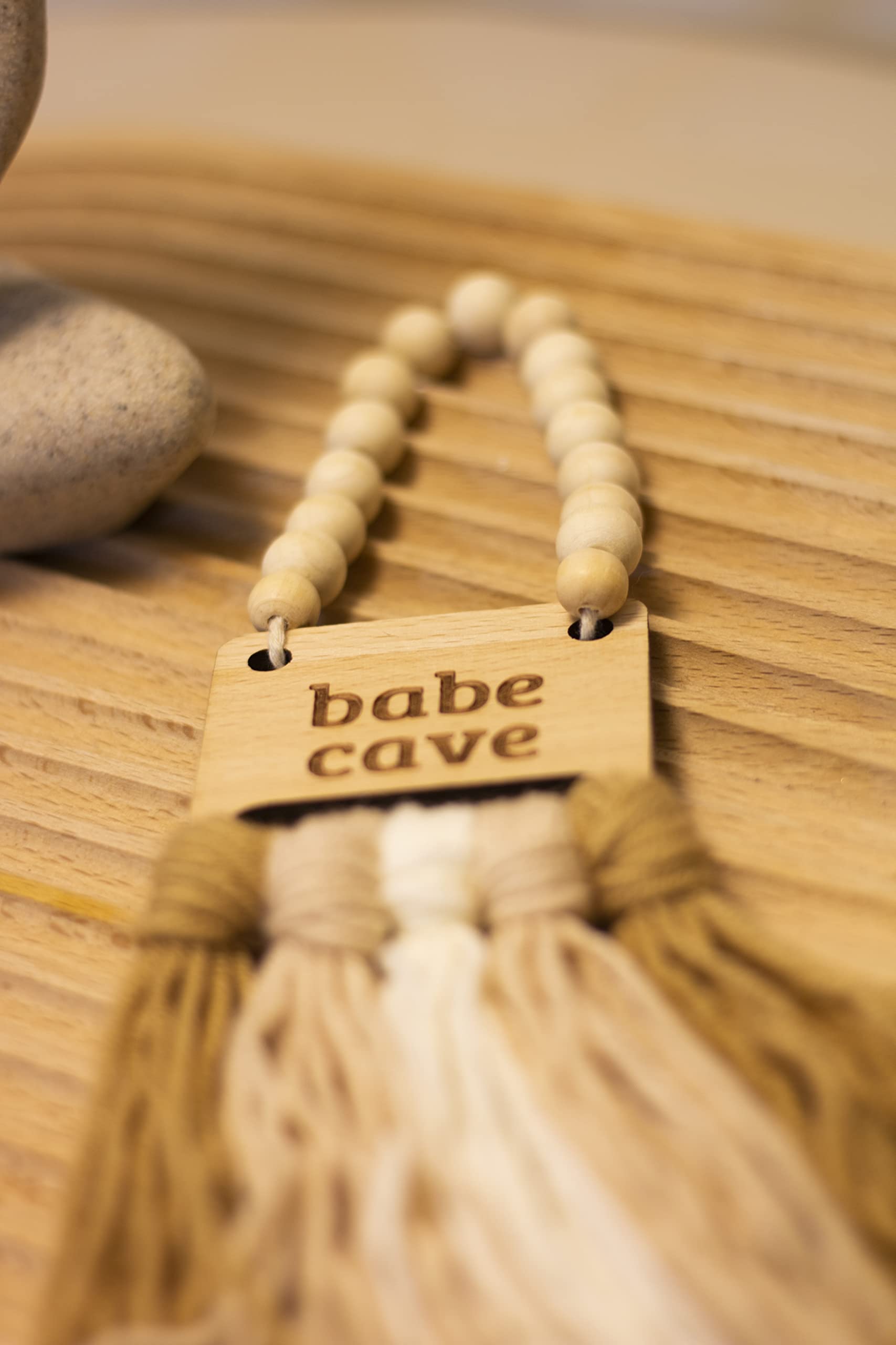 Decocove Babe Cave Sign - Wood Bead Garland - Boho Nursery Wall Decor for Girls and Boys - Neutral Home Decor - Baby Decor for Nursery - Door Sign for Toddler Room