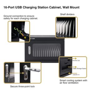 Sound Town Multi-Device Charging Cart with 16 USB Charging Ports and Casters, for iPads, Tablets, Wall Mountable (STCC-USB16US)