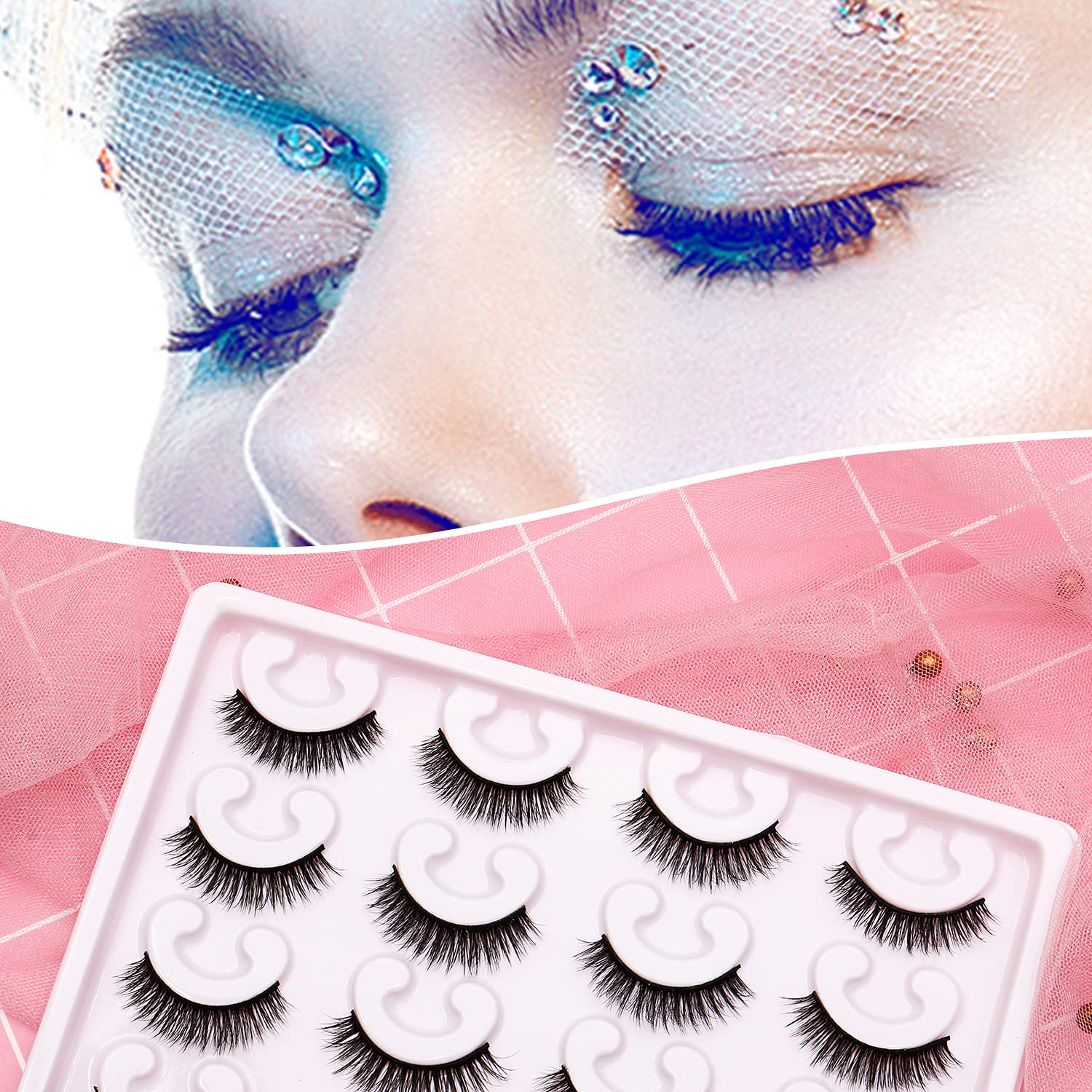 False Lashes Natural Look 6D Thick Faux Mink Lashes 10 Pairs 100% Handmake Reusable Fluffy Volume Full Strip Eye Lashes