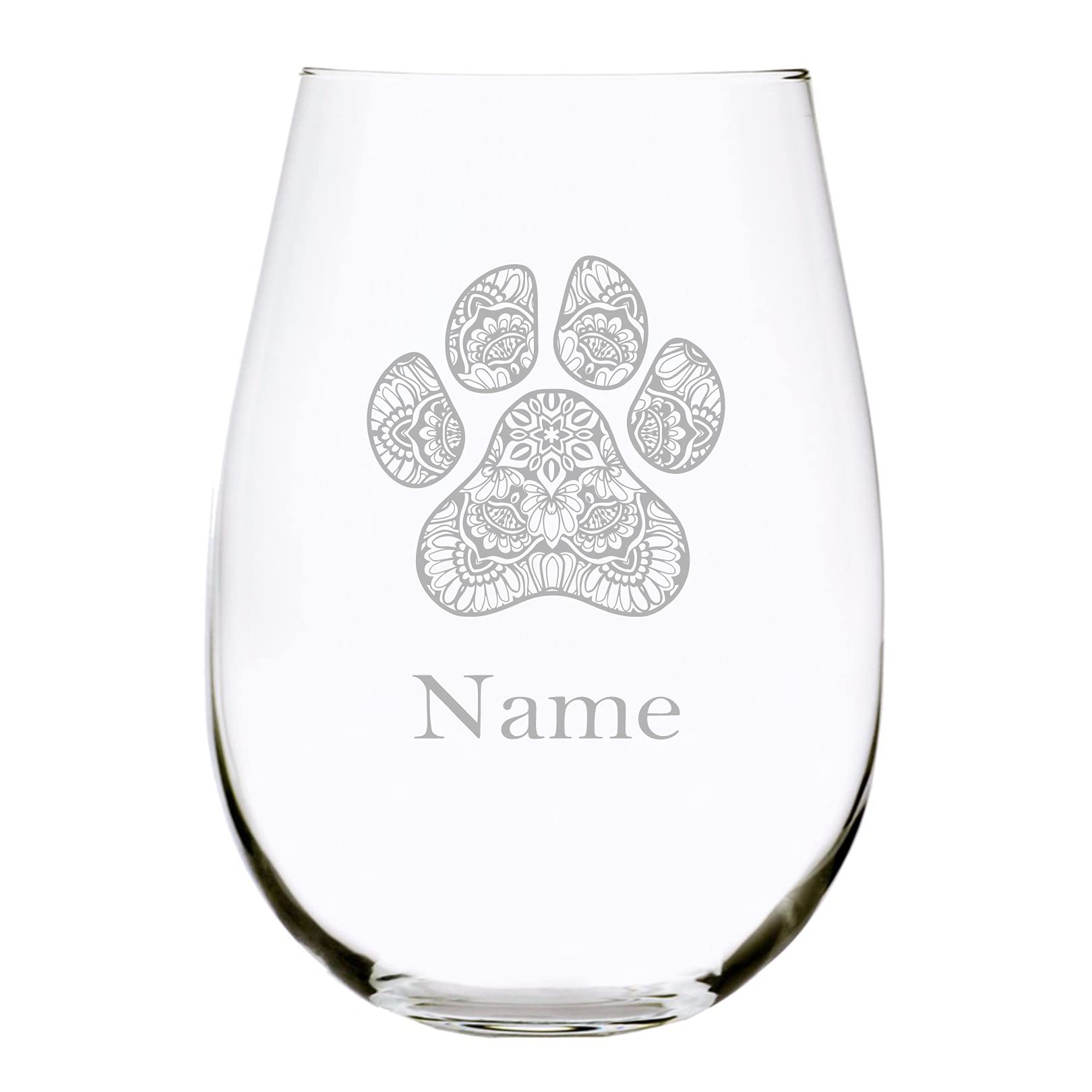 Pawprint with name stemless wine glass, 17 oz.