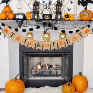 Trick or Treat Halloween Banner, 9.2ft/2.8m Burlap Halloween Bunting Garland with Pumpkin Pattern, Cute and Colorful Halloween Decorations Banner for Fireplace Wall Porch and Party