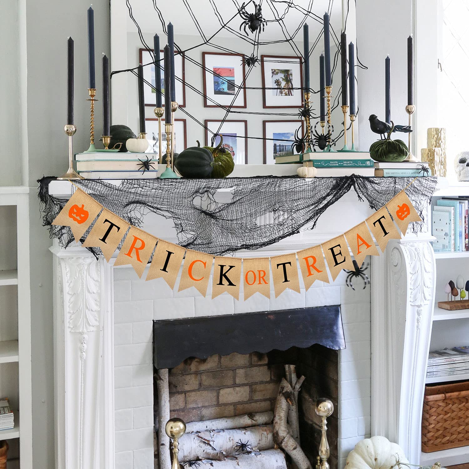 Trick or Treat Halloween Banner, 9.2ft/2.8m Burlap Halloween Bunting Garland with Pumpkin Pattern, Cute and Colorful Halloween Decorations Banner for Fireplace Wall Porch and Party