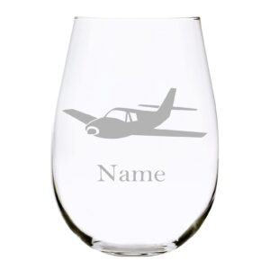 airplane with name stemless wine glass, 17 oz.