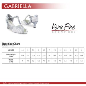 Very Fine Womens Dance Shoe Gabriella Bachata Swing Salsa Latin Ballroom White Satin and Silver 2.5" Heel 9.5 US