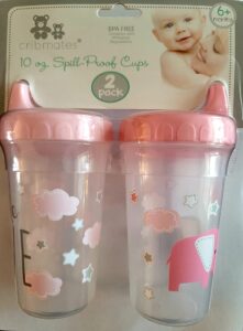 cribmates 10oz spill proof cups 2-pack, pink elephants#