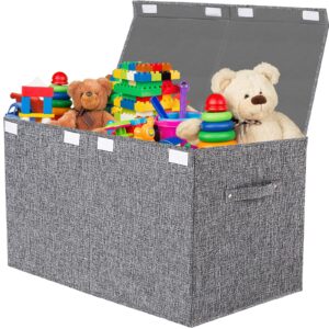 veronly large toy box chest storage with lid - collapsible kids toys boxes organizer bins baskets with handles for boys, girls,nursery,playroom,clothes,blanket,bedroom( gray)