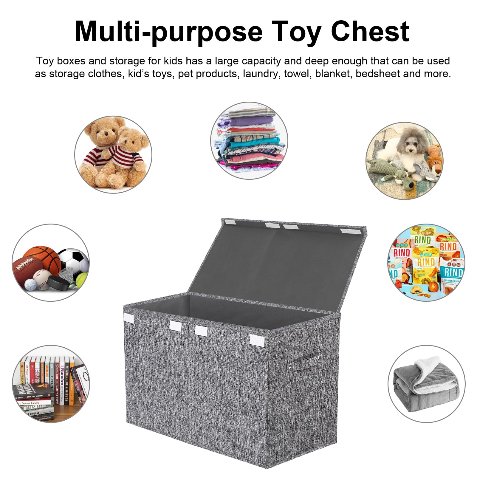 VERONLY Large Toy Box Chest Storage with Lid - Collapsible Kids Toys Boxes Organizer Bins Baskets with Handles for Boys, Girls,Nursery,Playroom,Clothes,Blanket,Bedroom( Gray)