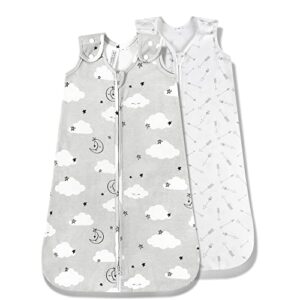 tillyou cotton sleep sack 2 pack - tog 1 baby wearable blanket with 2-way zipper, extra soft sleeveless sleeping bag for infants, 6-12 months, grey cloud & gray arrow