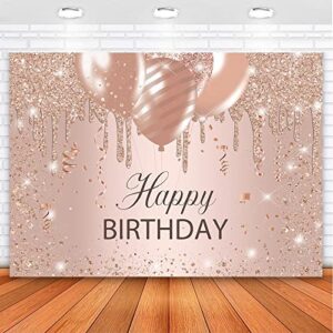 avezano rose gold birthday backdrop glitter drips rose gold balloons birthday background women bday girls sweet 16 30th 40th 50th 60th bday party backdrops decorations (7x5)