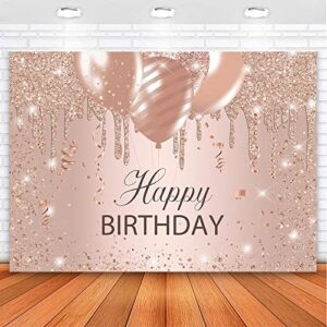 Avezano Rose Gold Birthday Backdrop Glitter Drips Rose Gold Balloons Birthday Background Women Bday Girls Sweet 16 30th 40th 50th 60th Bday Party Backdrops Decorations (7x5)