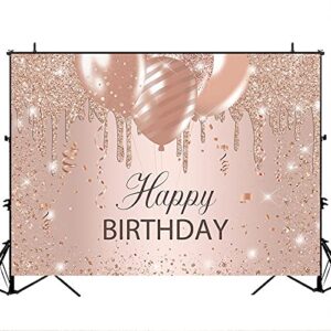 Avezano Rose Gold Birthday Backdrop Glitter Drips Rose Gold Balloons Birthday Background Women Bday Girls Sweet 16 30th 40th 50th 60th Bday Party Backdrops Decorations (7x5)