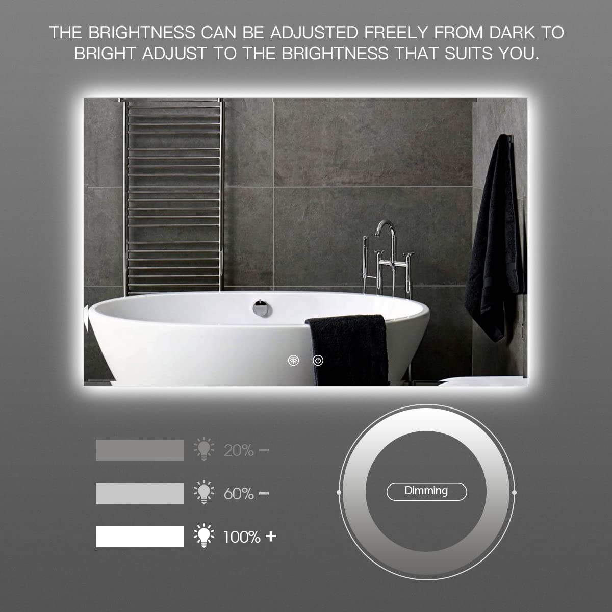 IOWVOE 20 x 28 Inch LED Mirror Backlit Bathroom Large Wall Mounted Vanity Makeup Mirror Dimmable Anti-Fog Lighted Mirror CRI 90 Adjustable Brightness